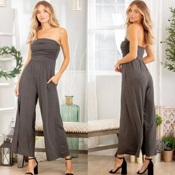 HEIMISH USA Pants - New Charcoal Tube Top Jumpsuit